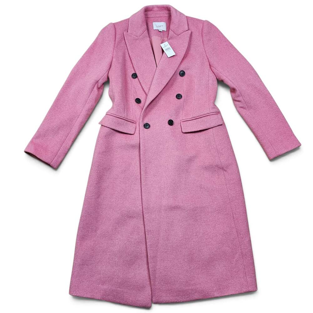 LOFT ANN TAYLOR NWT Wool Blend Coat Women XS Blush Pink Double Breasted Longline